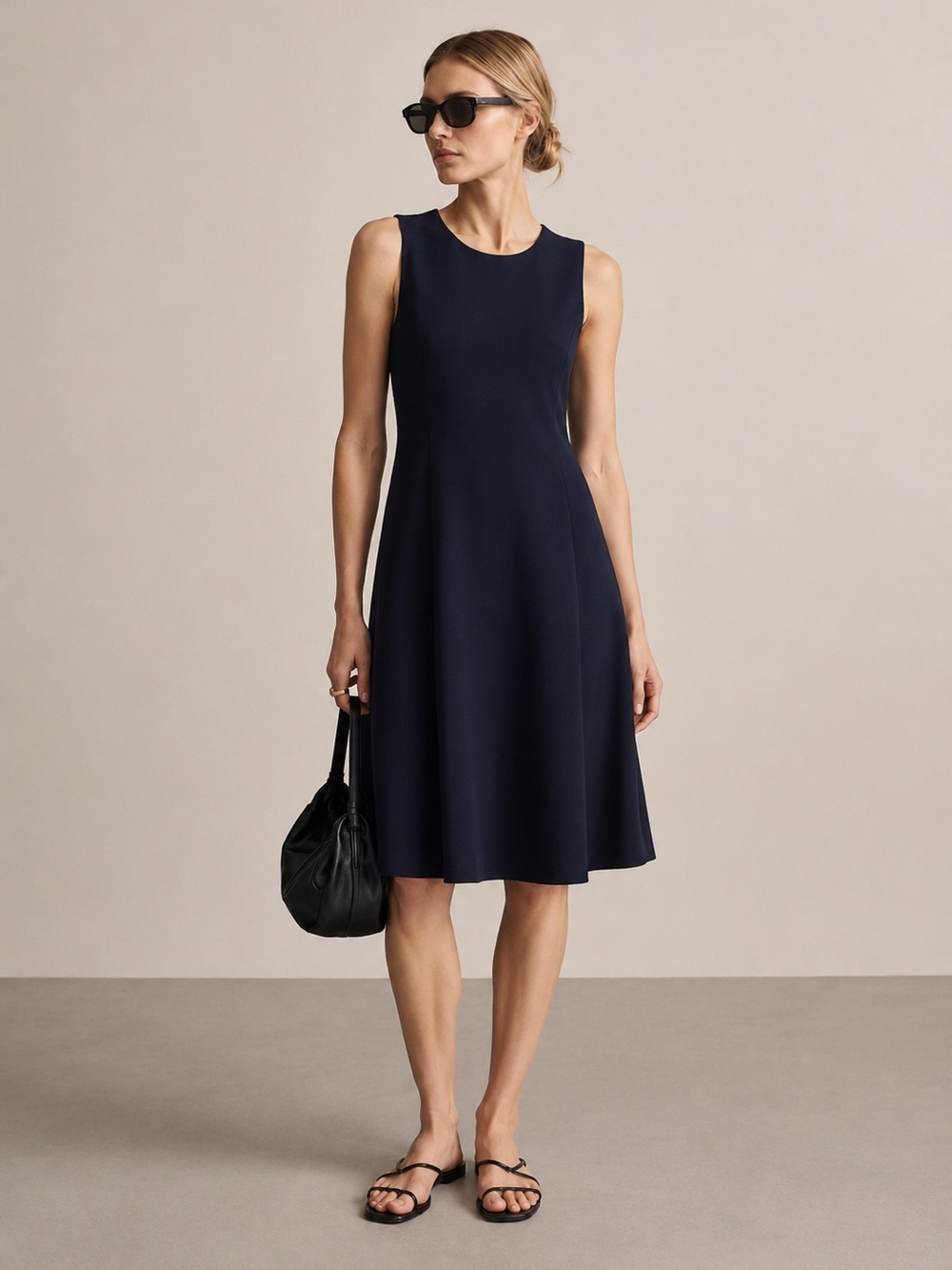 The Row Navy Virgin Wool Sleeveless A-Line Dress Silk Lined Size M